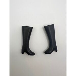 Vintage MATTEL BARBIE Black Plastic Heeled‎ Tall Riding Boots 1970s Doll Shoes